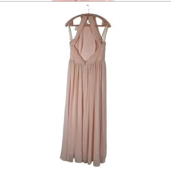 LEVKOFF Blush Chiffon Open Back High Neck Gown Size in Pink - Picture 3 of 7